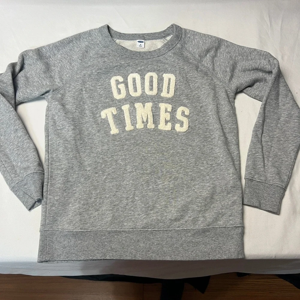 Old Navy Kids Good Times Sweatshirt Crew Neck Pullover Comfy Heather‎ Gray XS